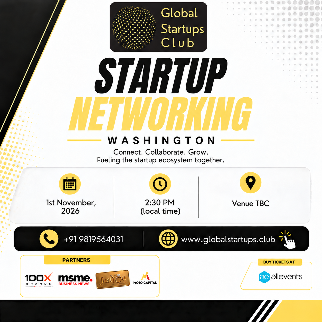 Washington Startup Networking square flyer for Sunday, 1 November 2026